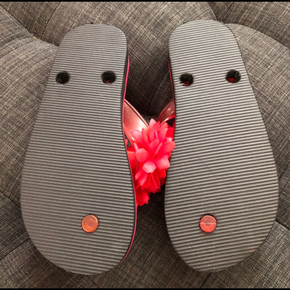 Red Flowered Flip-Flops - Picture 3 of 3